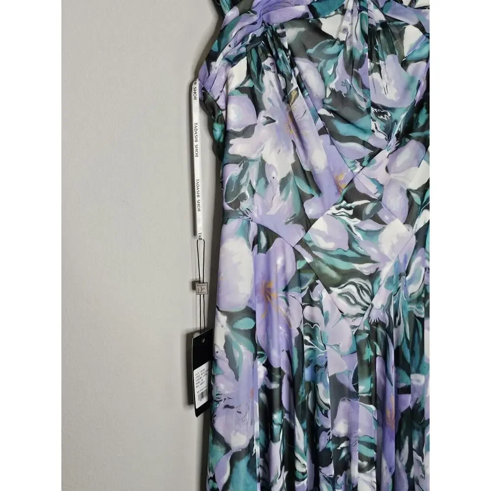 NWT Tadashi Shoji ARLENE CUTOUT HALTER FLORAL MIDI DRESS BUI22121MD Iris Size 12 - Picture 7 of 16